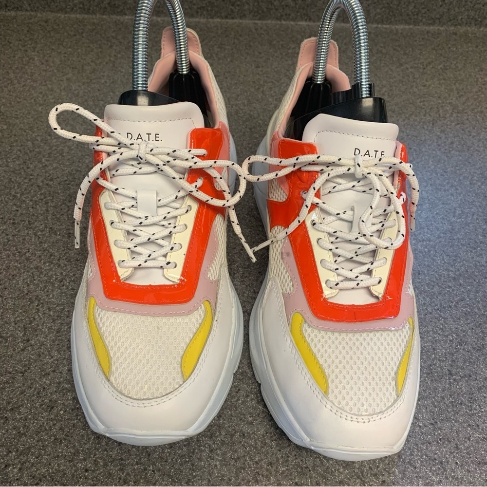 D.A.T.E. sneakers white pink red yellow color-block design Women’s Size 8 - Picture 2 of 8
